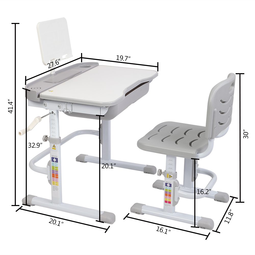 Height Adjustable Kids Study Table Chair Set Children Drawing Writing ...