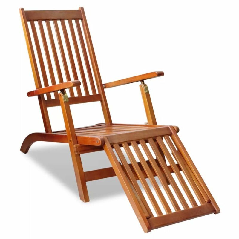 Adjustable Height Outdoor Deck Chair Sun Lounger with Footrest Wood