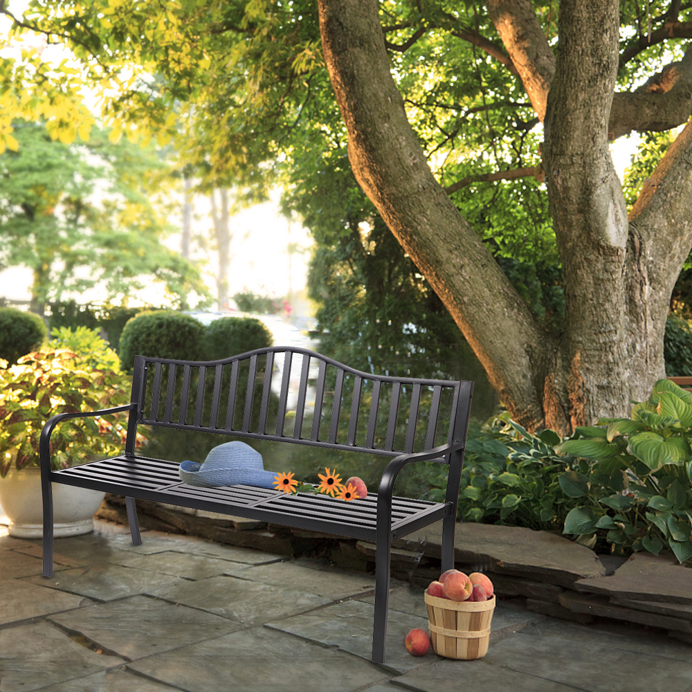 Outdoor Patio Chair Garden Bench Park Cast Steel Bench Seat Backyard Furniture