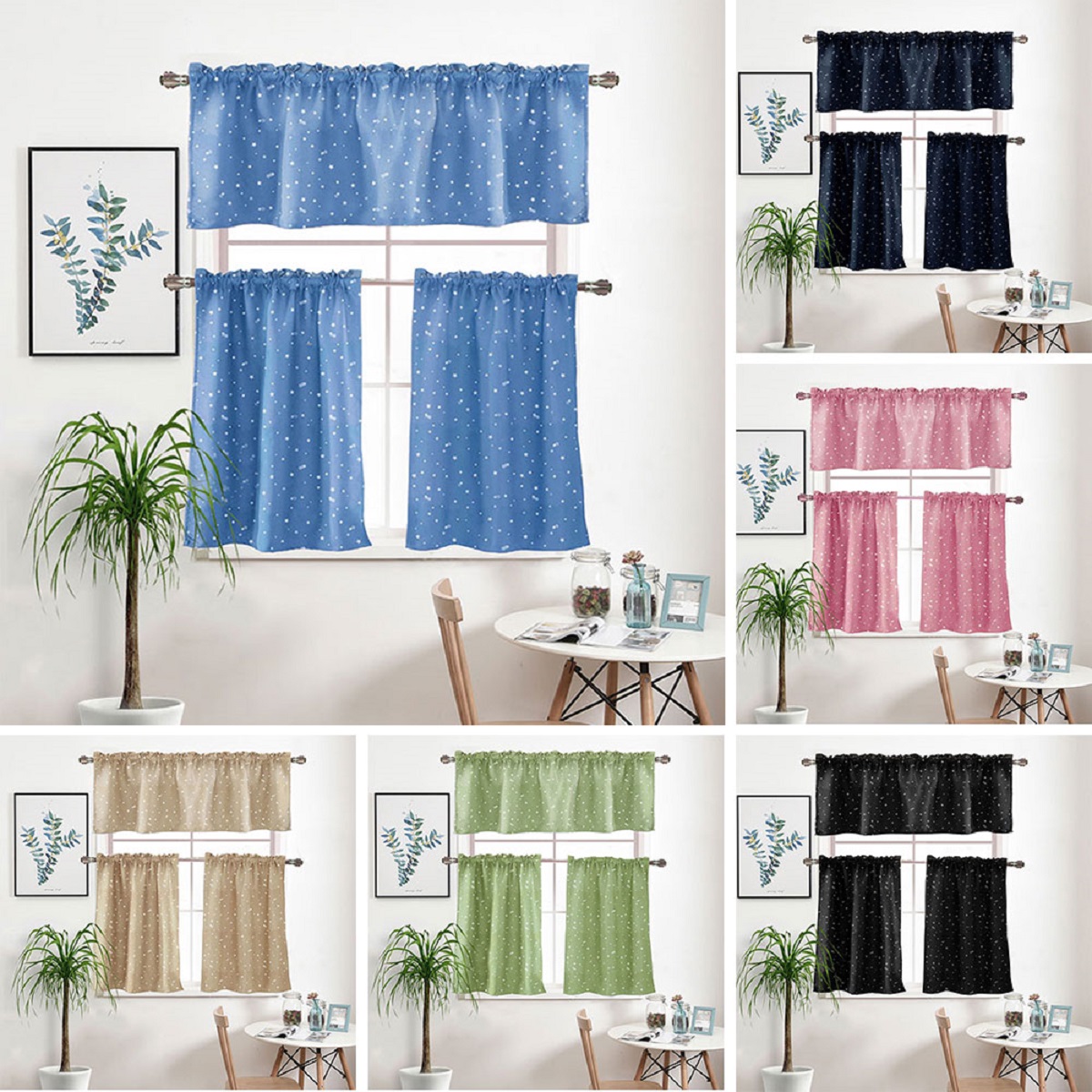 Window Short Curtain Rod Pocket Cafe Kitchen Blind Tier Treatment