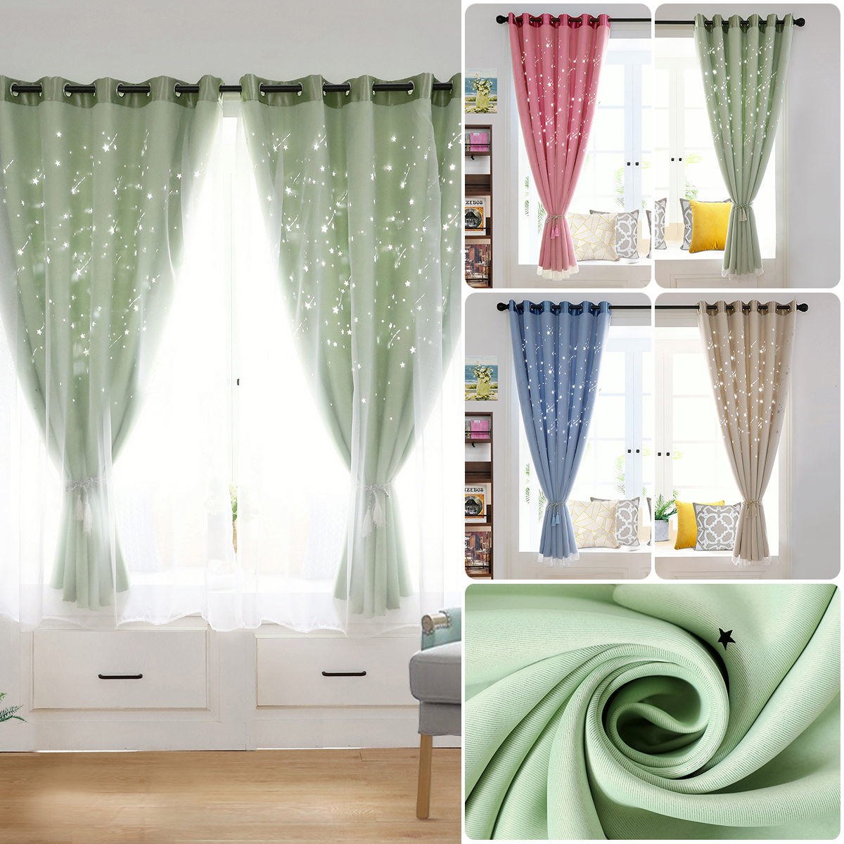 Thermal Stars Blackout Eyelet Ring Top Curtains Kids Boys Girls