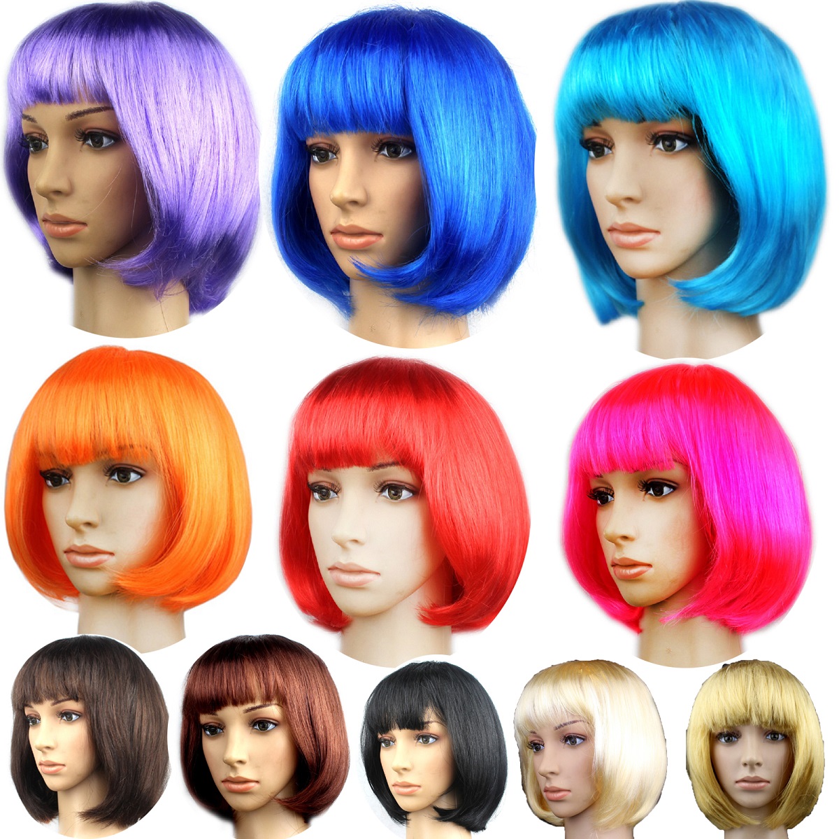 Lady Women Fancy Dress Wig Bob Full Short Curly Straight Hair Wig Party Cosplay