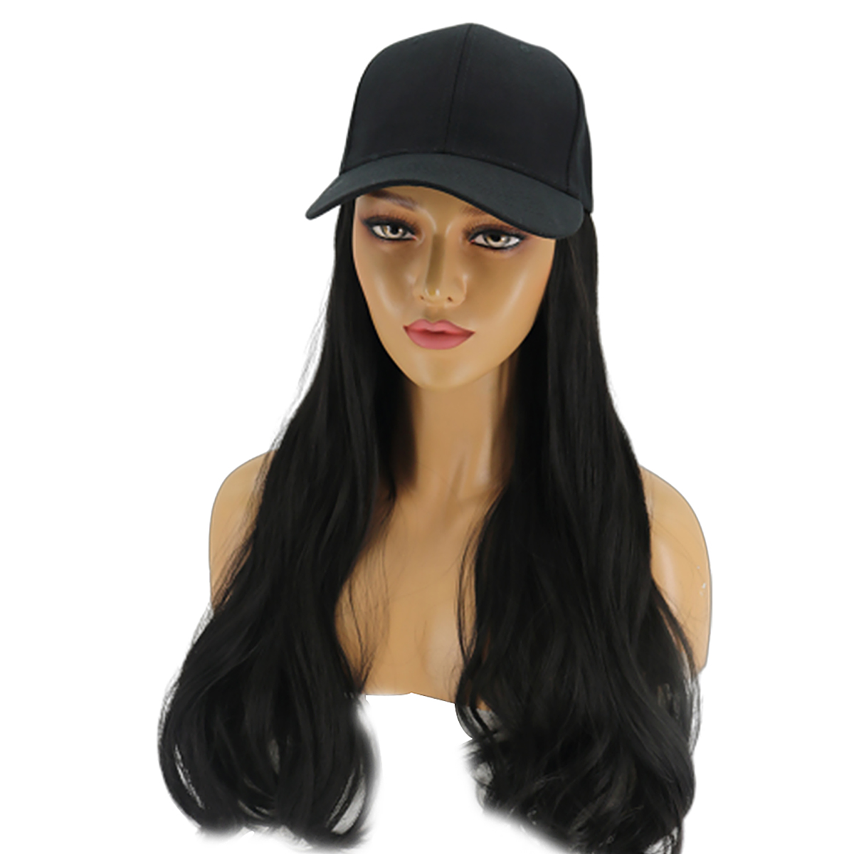 Women Long Curly Fashion Baseball Cap Wig with Hat Cosplay Halloween ...