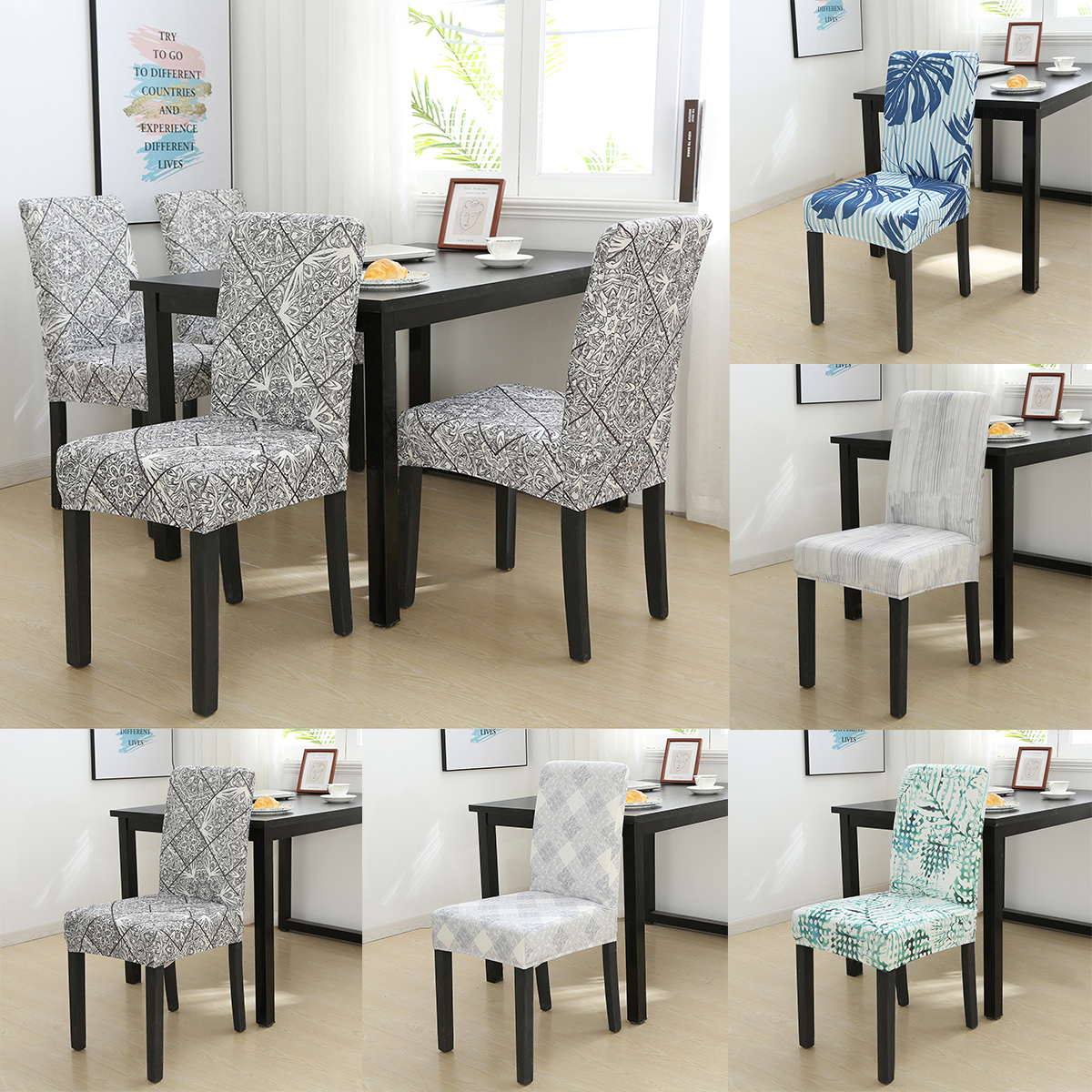 1 6 PCS Dining Chair Covers Spandex Slip Cover Stretch Wedding Banquet Party EBay