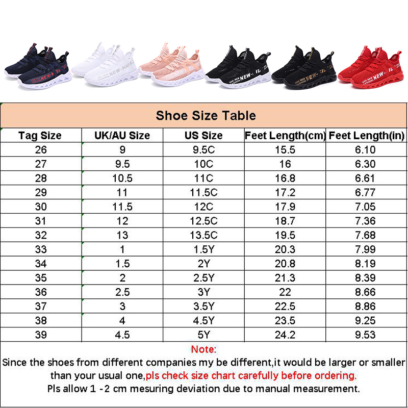 Kids Sneaker Size Chart