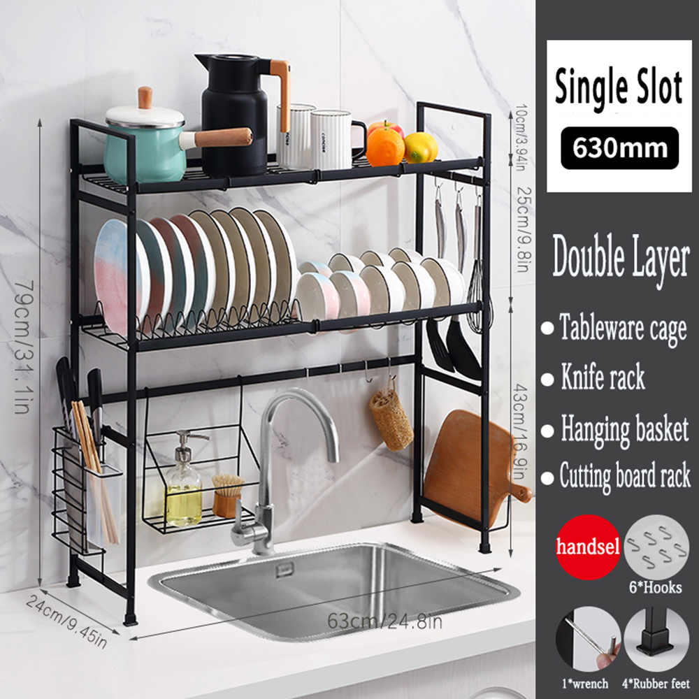 2 Tier Dish Drying Rack Over Sink, Stainless Steel Above Sink Dish Rack  Drainer Shelf with Utensil Holder, Cutting Board Holder, Kitchen Space  Saver Washing Organizer Kitchen Supplies 