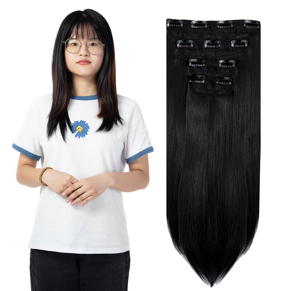 18″ Straight Long 4 PCS Set Thick Clip in on Hair Extensions Straight Bundles US