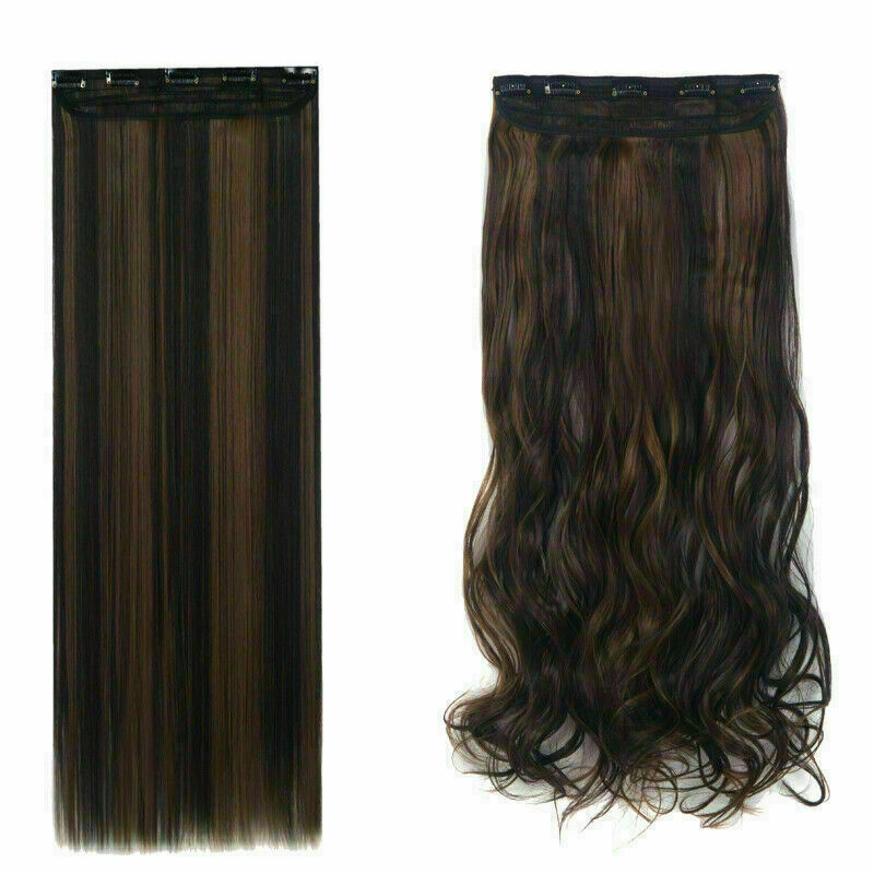 US One Piece(5 Clips)Clip-on Long Wavy Real as Human Hair Extension 3/4Full  Head