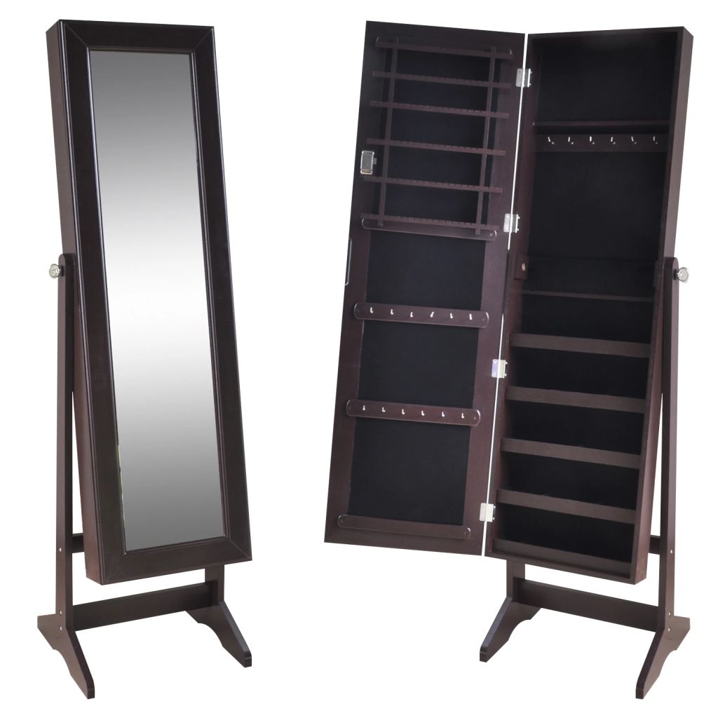 Details About Jewelry Box Cabinet Full Size Tilting Organizer With Mirror Standing Hooks