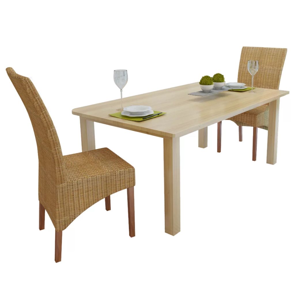 Dining Chairs 2 Pcs Genuine Rattan Brown Furniture Home Kitchen