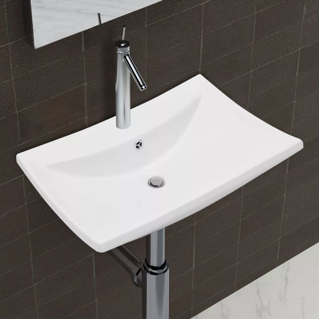 Wash Basin Sink Bathroom Sink with Overflow Faucet Hole Tap Ceramic