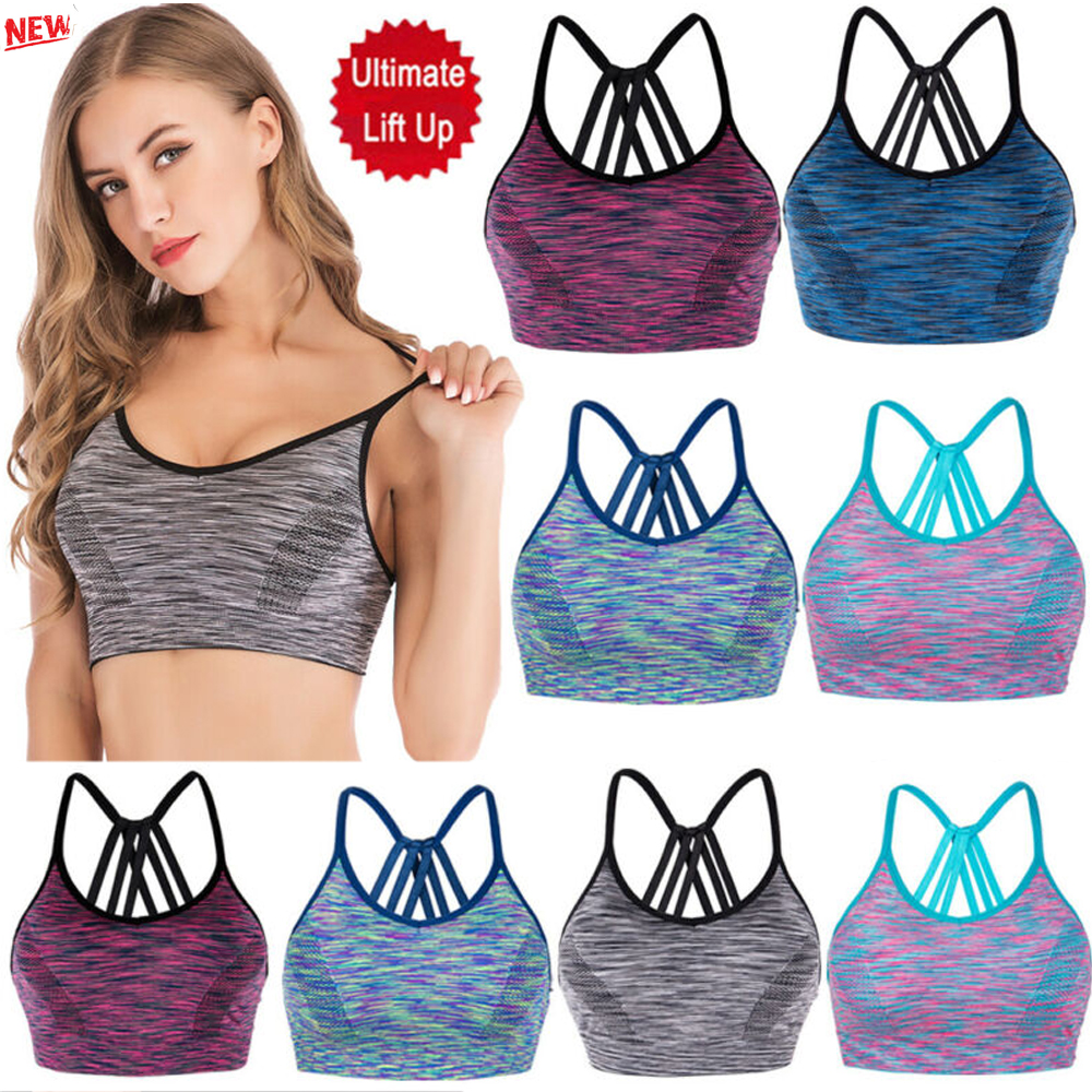 Fashion Lady Yoga Bra Back Triple Criss Cross Caged Strappy Tops Bralette Padded