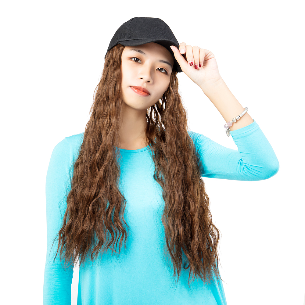 Baseball Hat with Wigs Hats Synthetic Long Yaki Hair Wigs ...