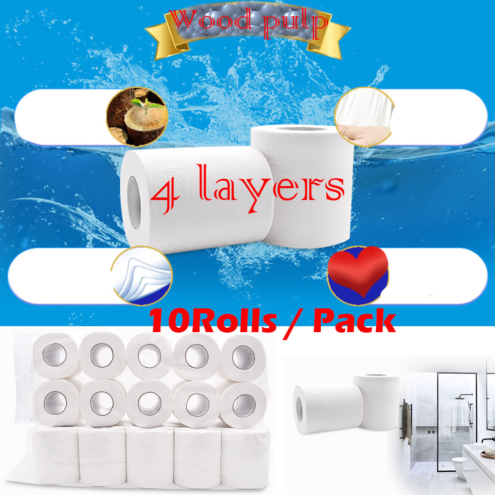 Hot 4 Ply 10 Rolls Toilet Paper Bulk Tissue Soft Bath Paper Household