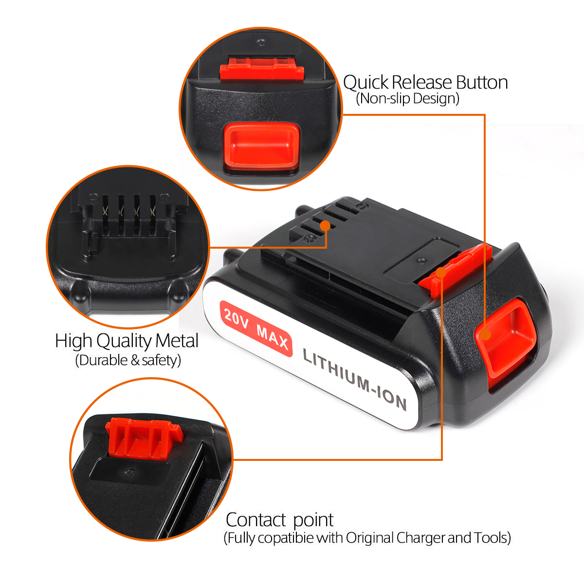 2x For Black & Decker 20V Lithium Ion Battery 20 Volt Li ...