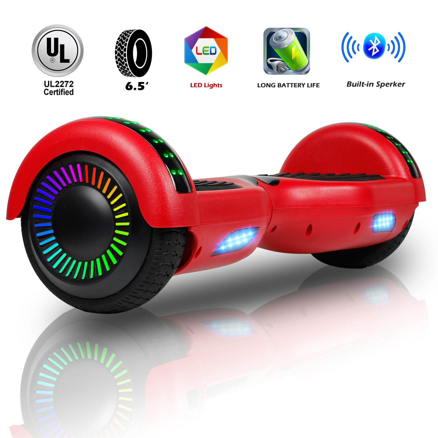 6.5” Red Bluetooth Hoverboard with LED Lights for Girls Se