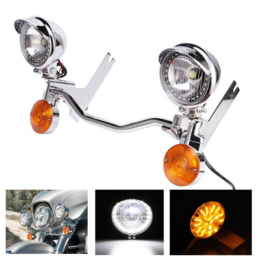 Black/Amber LED Driving Turn Signal Light Bar For Harley Road King & Electra Glide