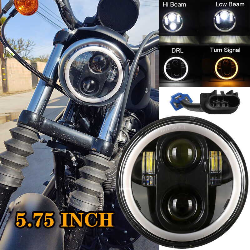 5.75 5-3/4 Black Round LED Headlight Projector For Harley Sportster