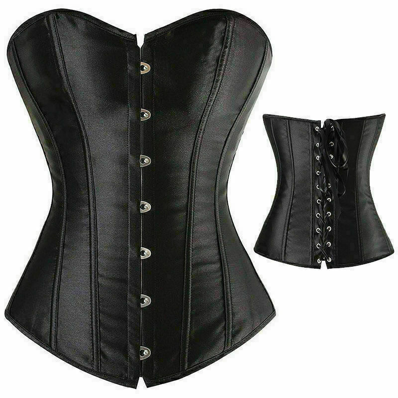 Women Lace Up Boned Bustier Corset Overbust Burlesque Top Lingerie Waist  Cincher