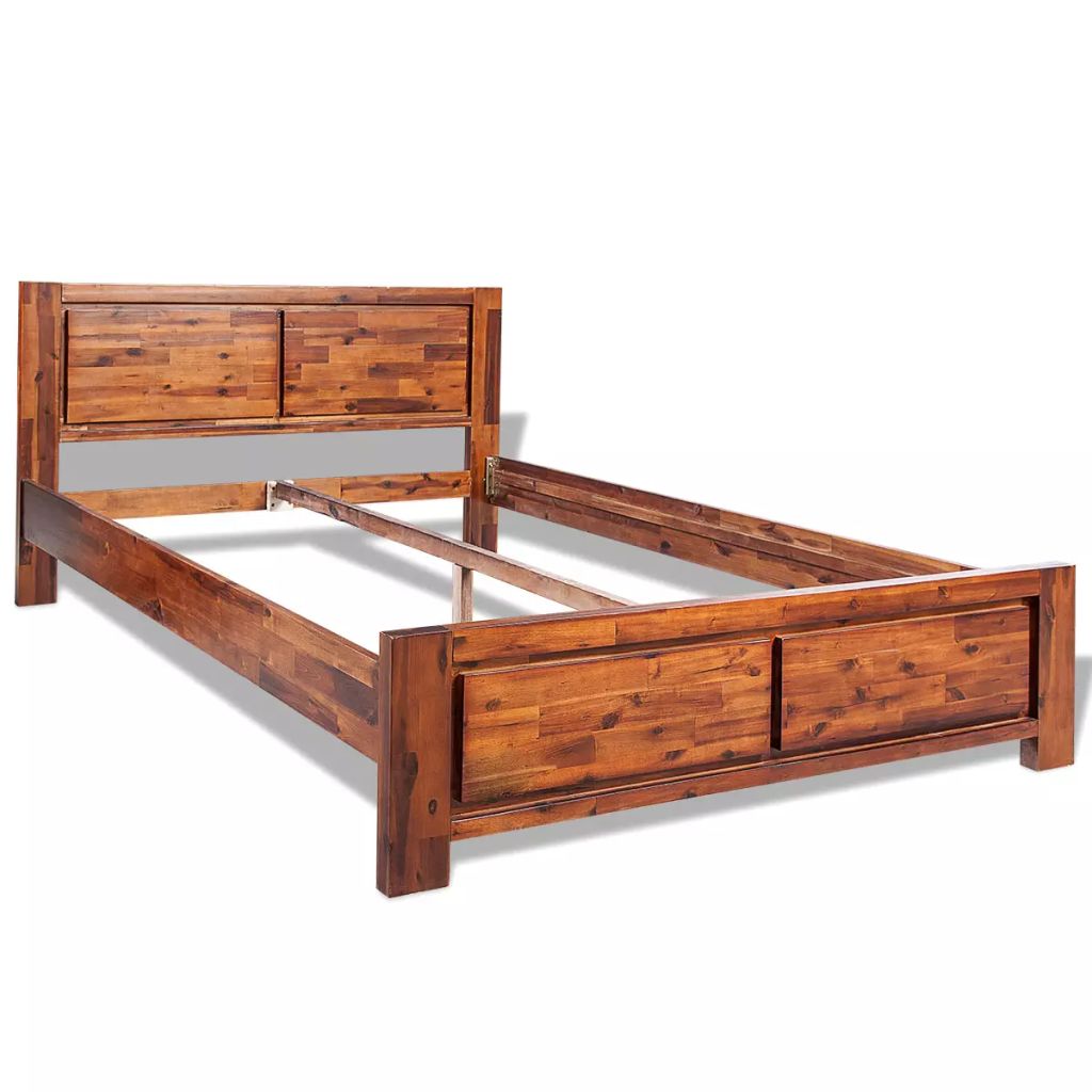 Details About Firm Bed Frame Solid Acacia Wood Brown King Size For Bedroom Home Furniture New