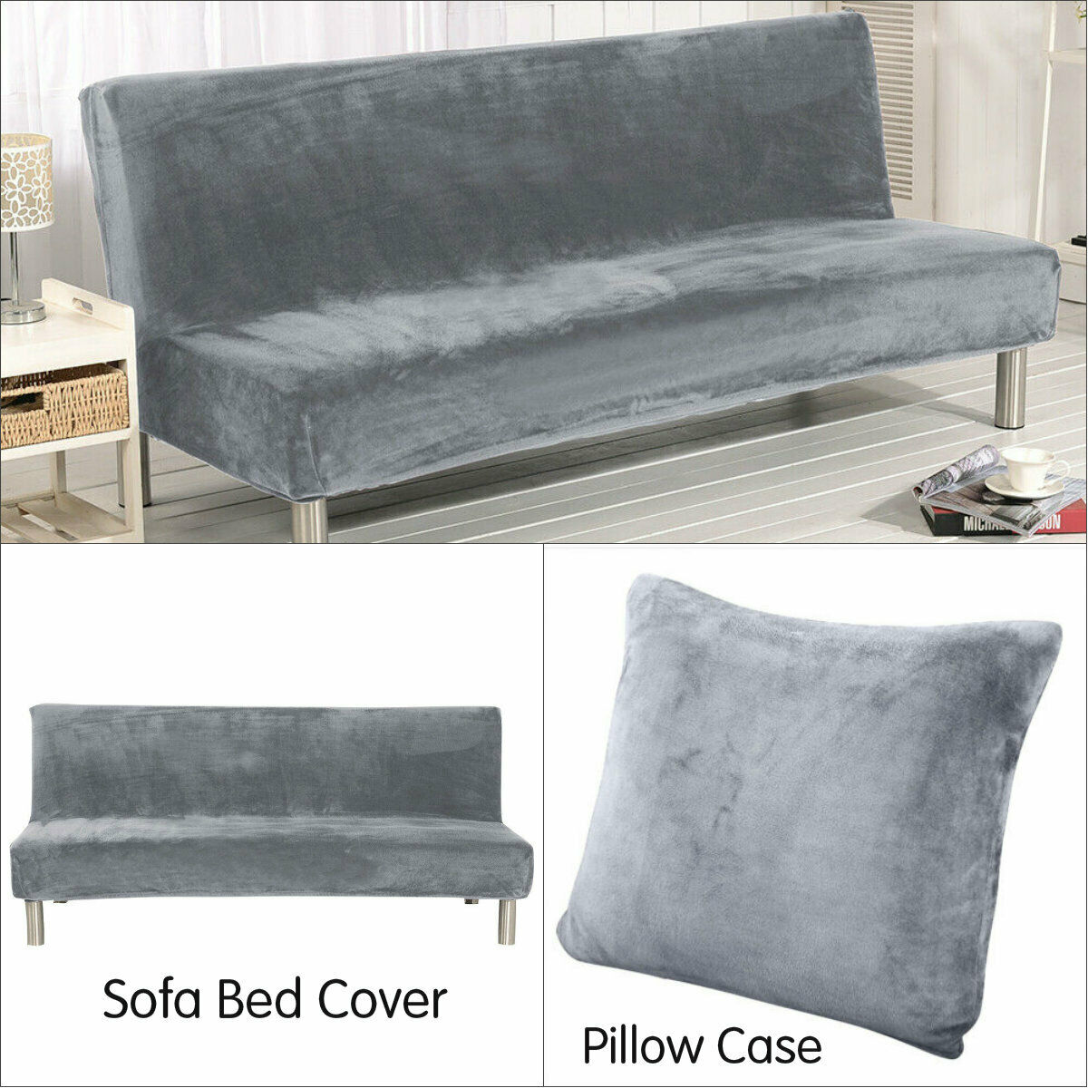 Stretch Armless Sofa Bed Cover Folding Futon Couch Slipcover/ Pillow Case - Picture 42 of 74