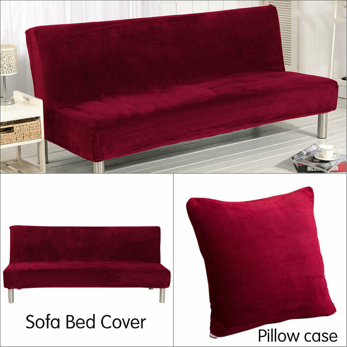 Stretch Armless Sofa Bed Cover Folding Futon Couch Slipcover/ Pillow Case - Picture 53 of 74