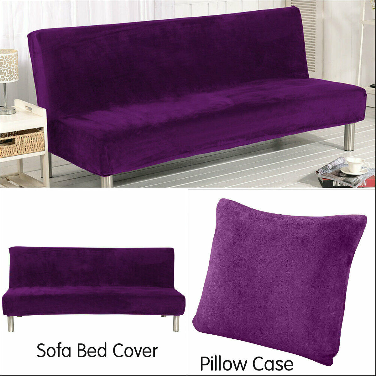 Stretch Armless Sofa Bed Cover Folding Futon Couch Slipcover/ Pillow Case - Picture 64 of 74
