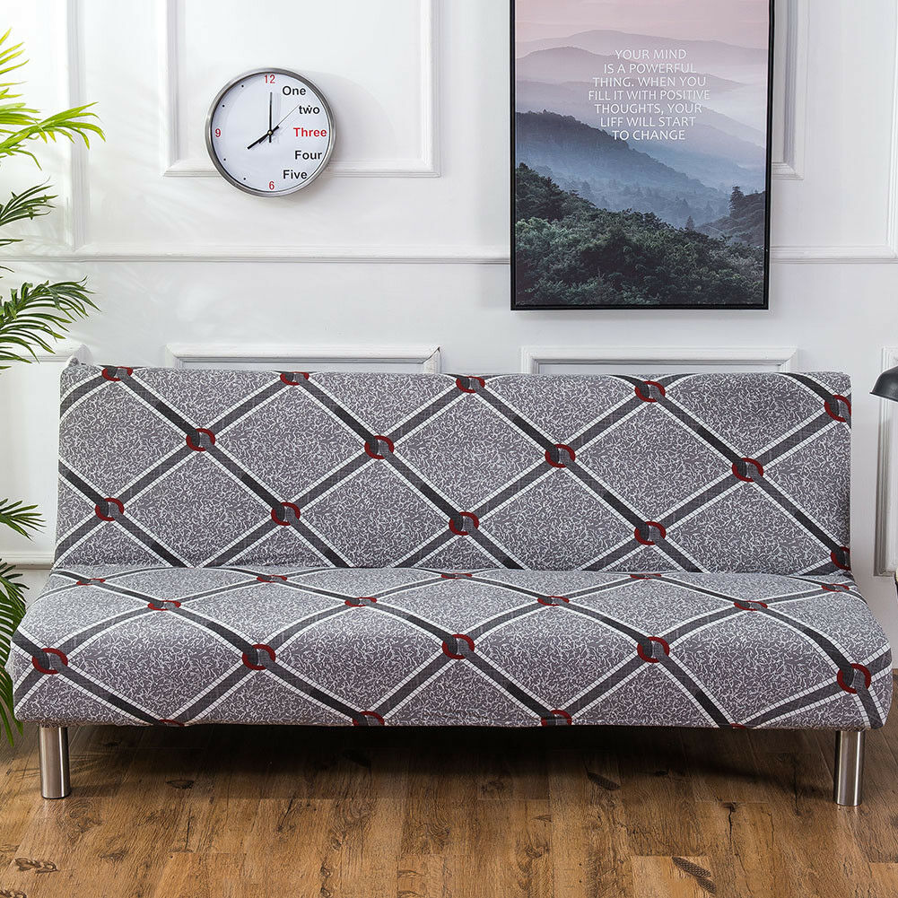 Printed Stretch Armless Sofa Cover Futon Slipcover Folding Removable