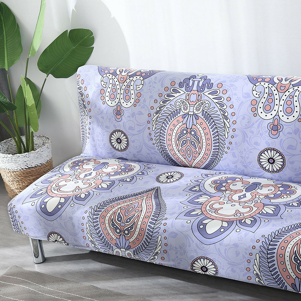 Printed Stretch Armless Sofa Cover Futon Slipcover Folding Removable