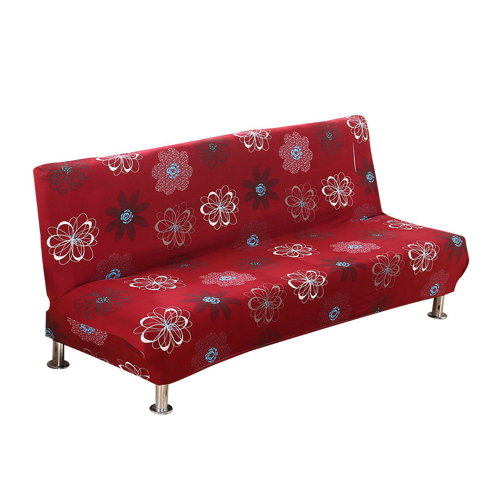 Printed Stretch Armless Sofa Cover Futon Slipcover Folding Removable