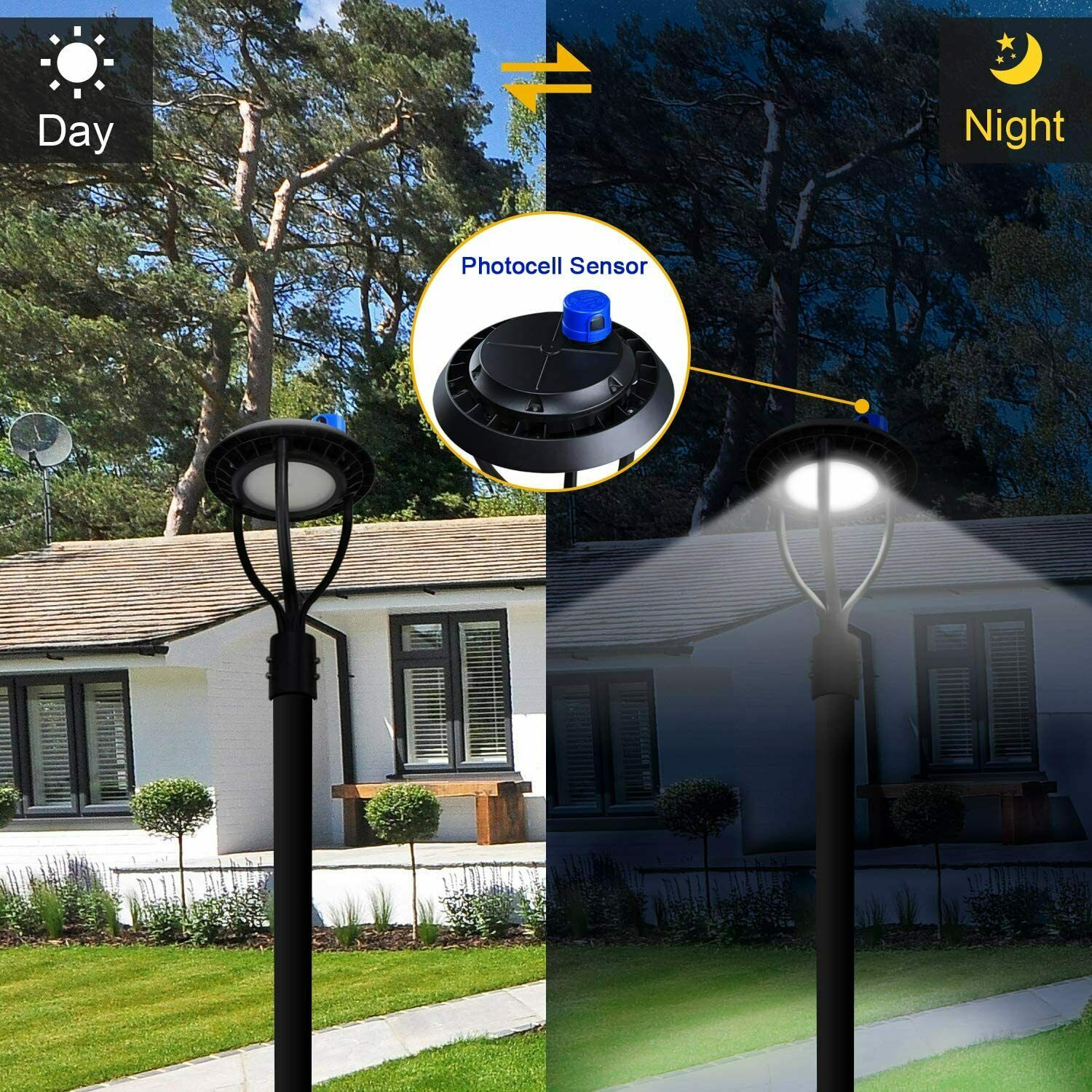 60W Led Post Top Pole Light With Photocell Street Garden Pathway Yard