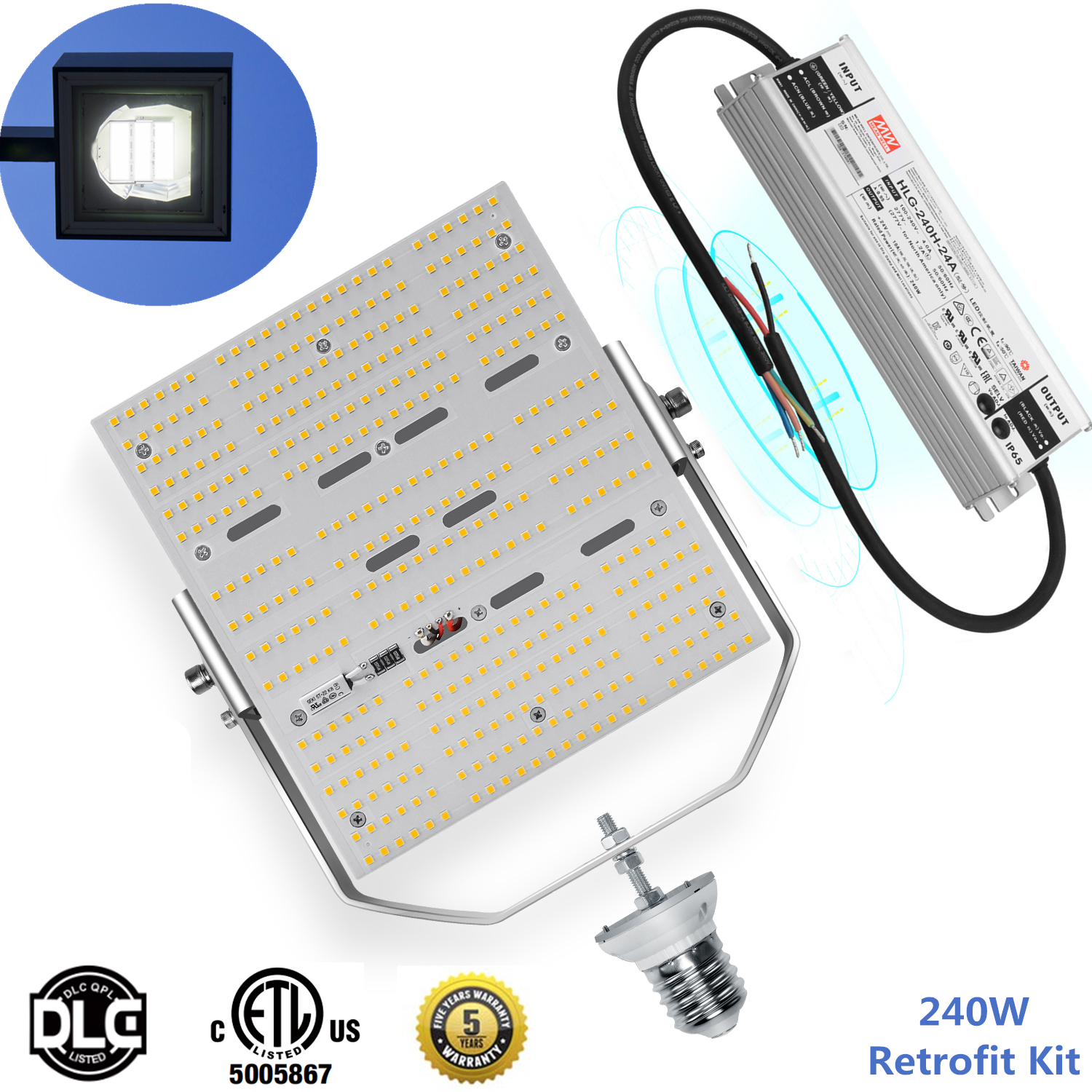 240W LED Retrofit Kits Replace 1000W MH Parking Lot Pole Light E39