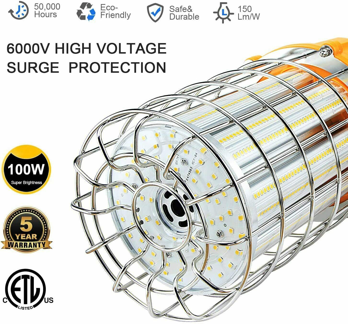 100W LED Temporary Work Light 5000K 14000Lm Corded Portable Linkable