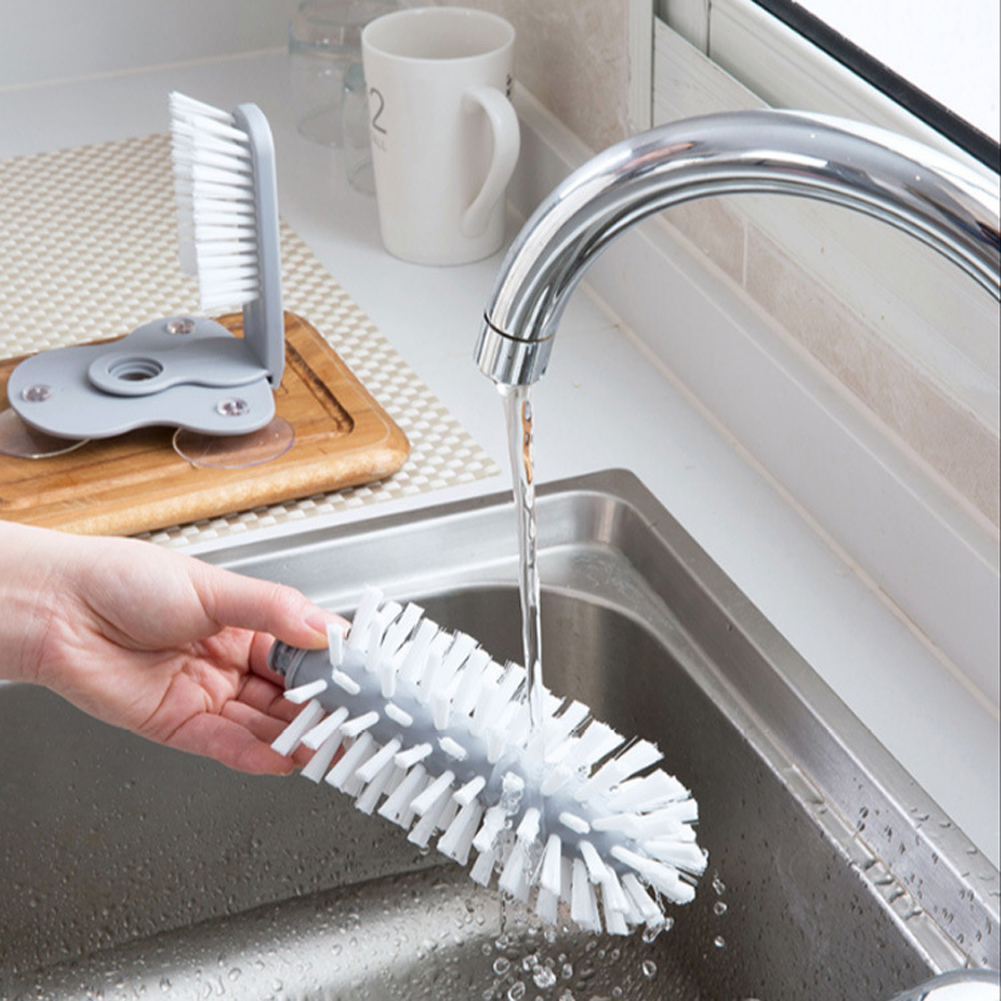 Wall Mount Sink Suction Cup Base Bottle Glass Brush Cleaning Washer