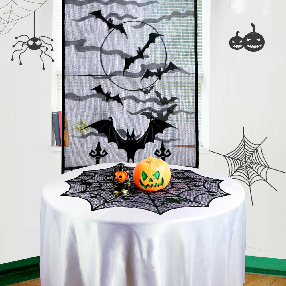 Halloween Party Bat Spiderweb Lace Curtain Window Panel Home Door Wall Decor