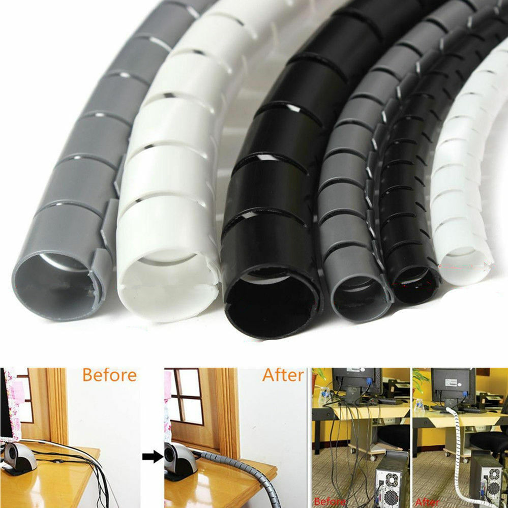 2M Cable Hide Wrap Tube 10//25mm Organizer /& Management Wire Spiral Flexible SL