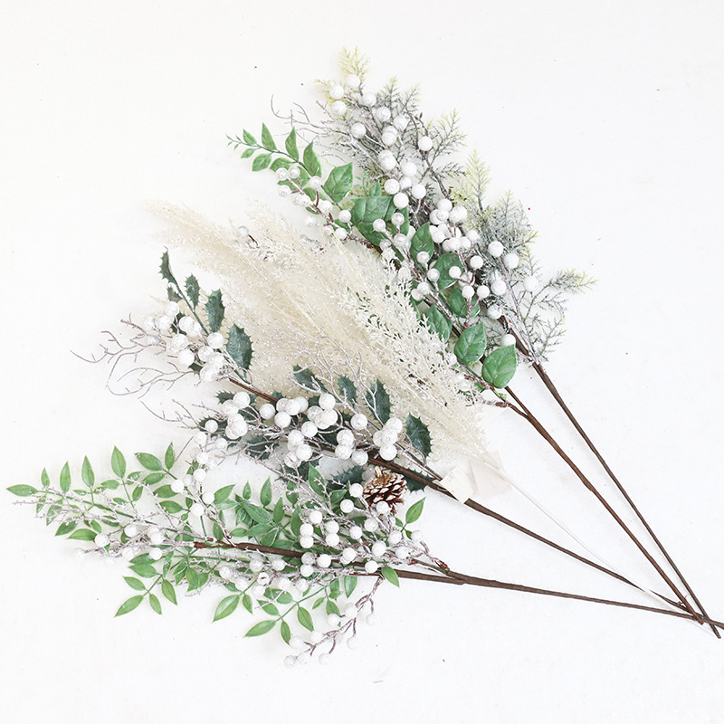 Christmas Artificial Flower Branch Pine Berry Cone Fruit Home Xmas Floral Decor