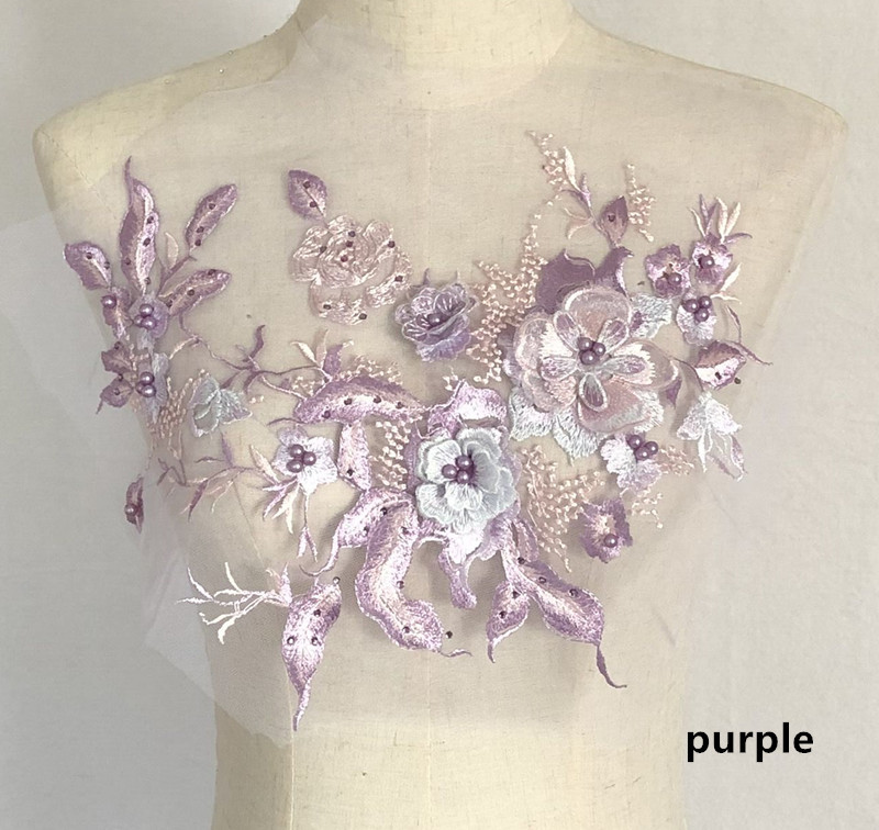 3D Flower Embroidery Applique Beaded Bridal Lace Tulle Trim Wedding Dress Decor - Picture 14 of 17