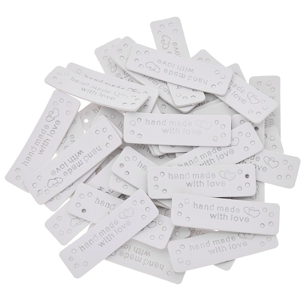 50pcs Handmade with Love Labels Tags Synthetic Leather Garment Sewing Crafts DIY 
