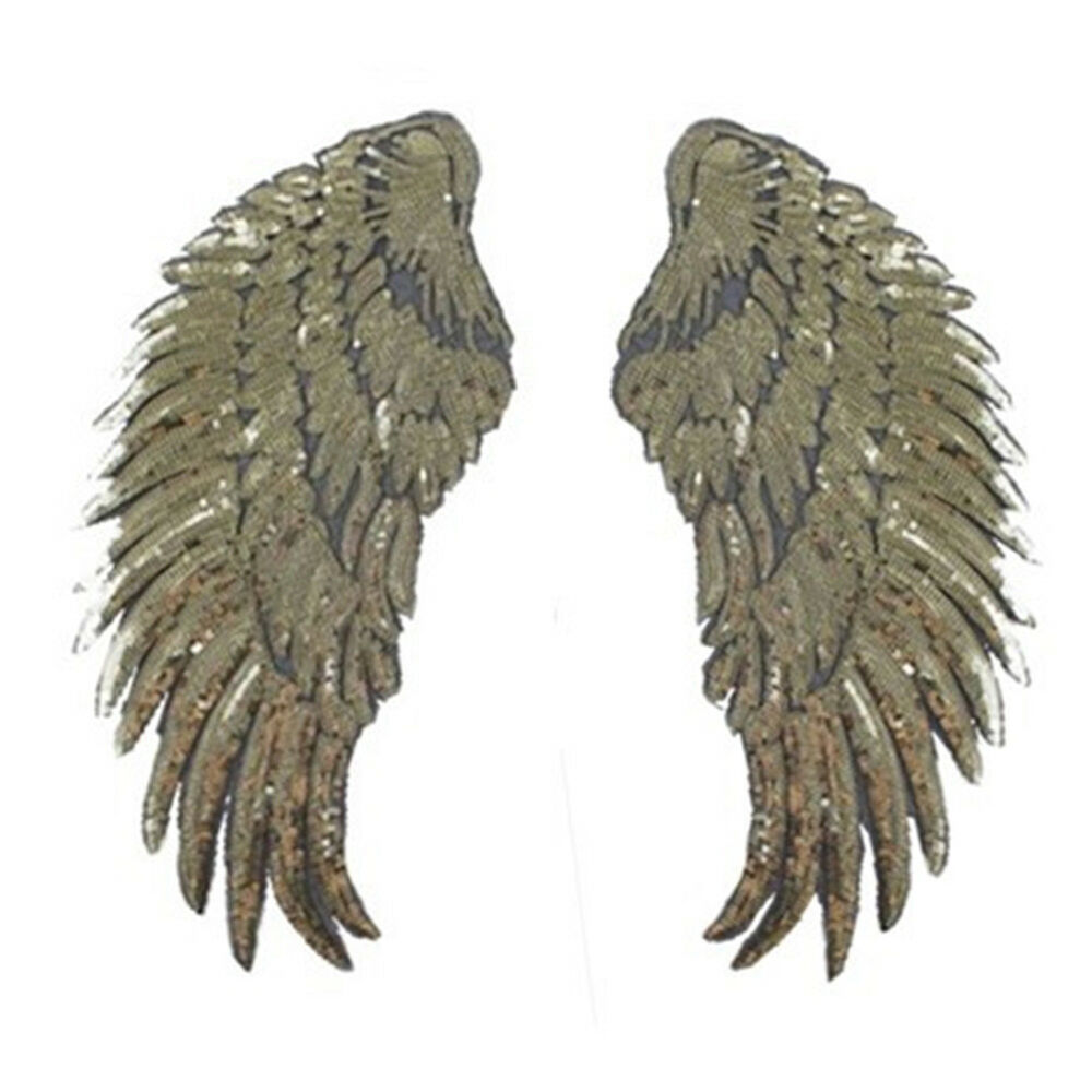 1Pair Sequins Patches Angel Wing Sew  Iron on Applique Clothing Badge DIY Craft