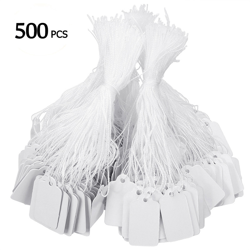 100/500Pcs Paper Clothes Label Price Tags With Elastic Tied String Hang Rope 