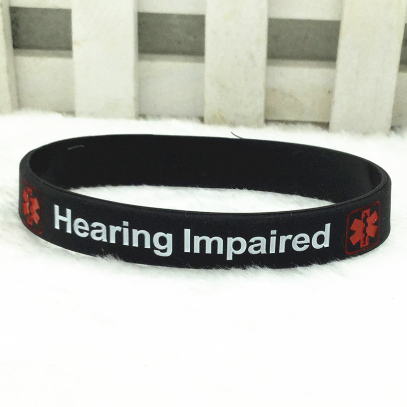Hearing Impaired Silicone Wristband Medical Alert Awareness Bracelets