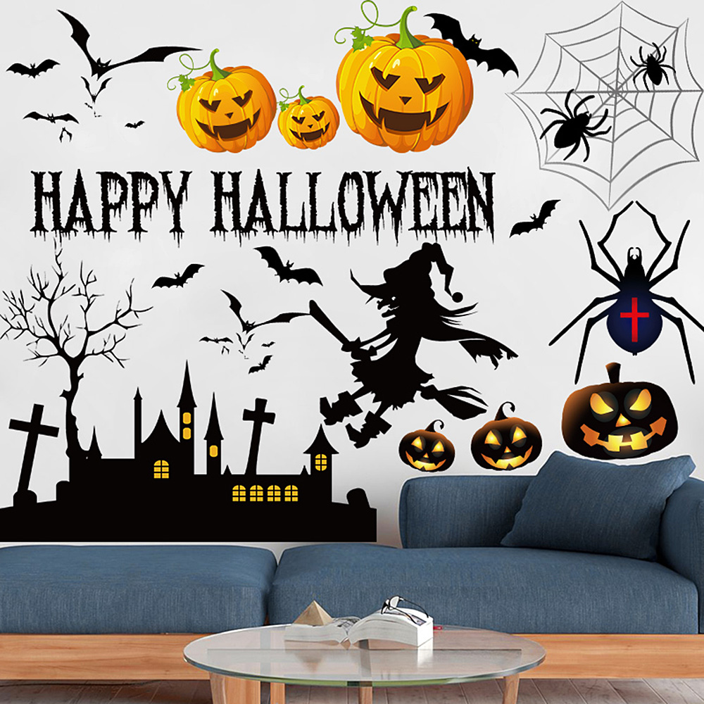 Halloween Pumpkin Bat Wall Sticker PVC Window Stickers Decals Art Home Decor 