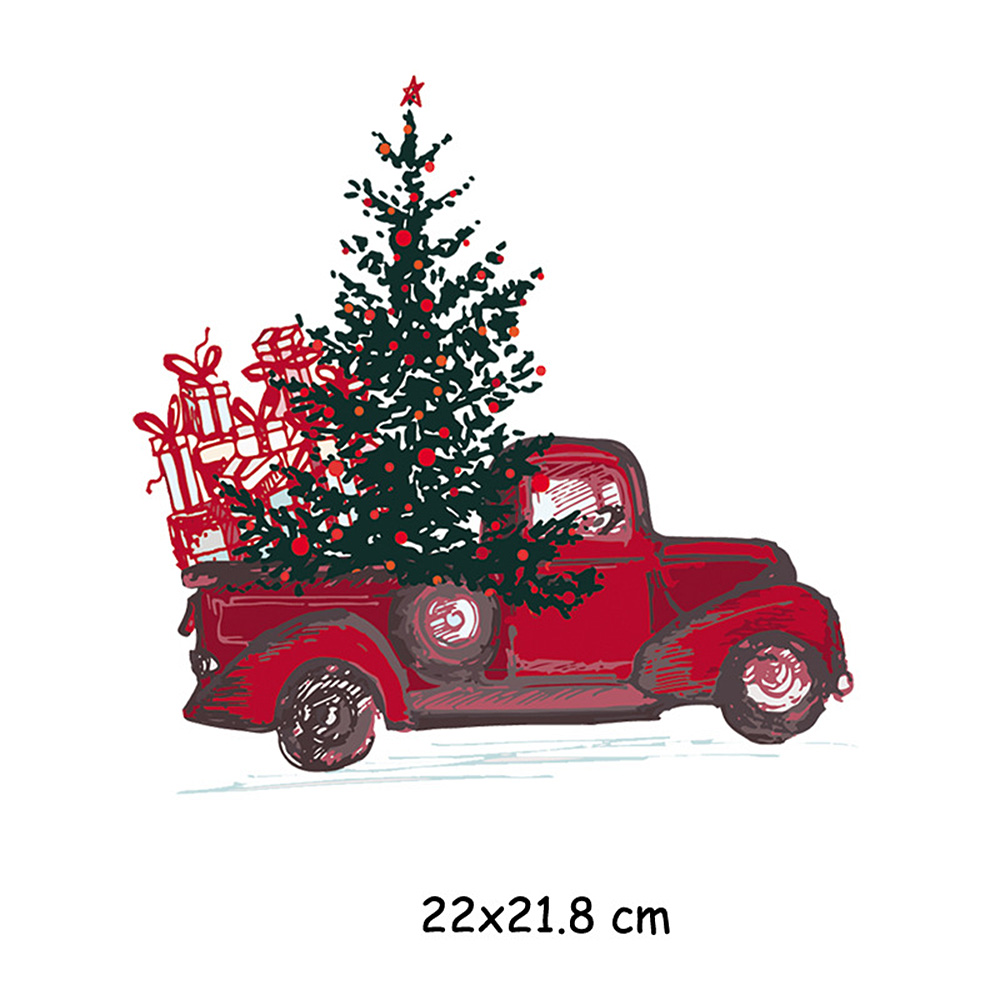 Christmas Truck Heat Transfer Patches Iron on Xmas Tree for Kids T-shirt DIY