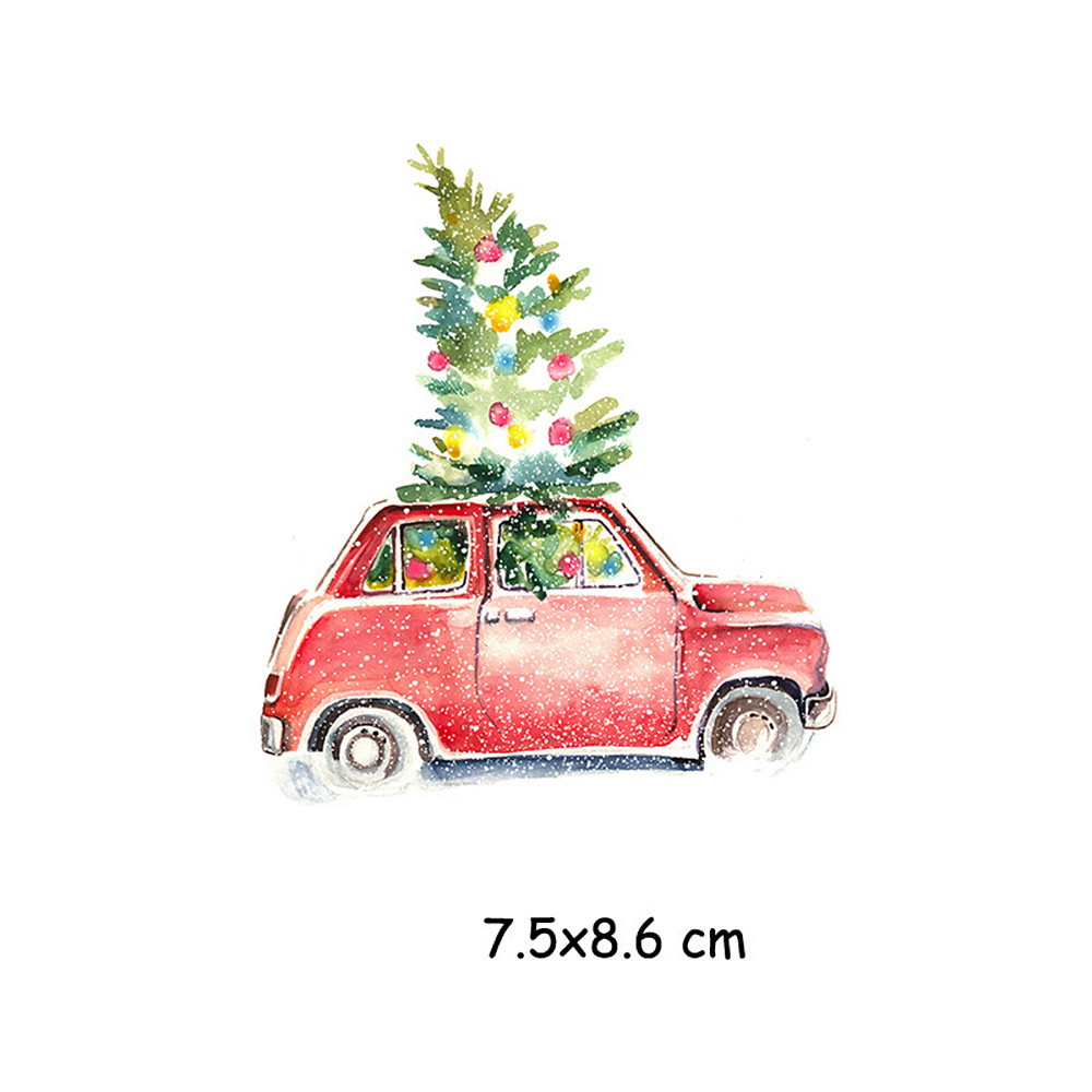 Christmas Truck Heat Transfer Patches Iron on Xmas Tree for Kids T-shirt DIY