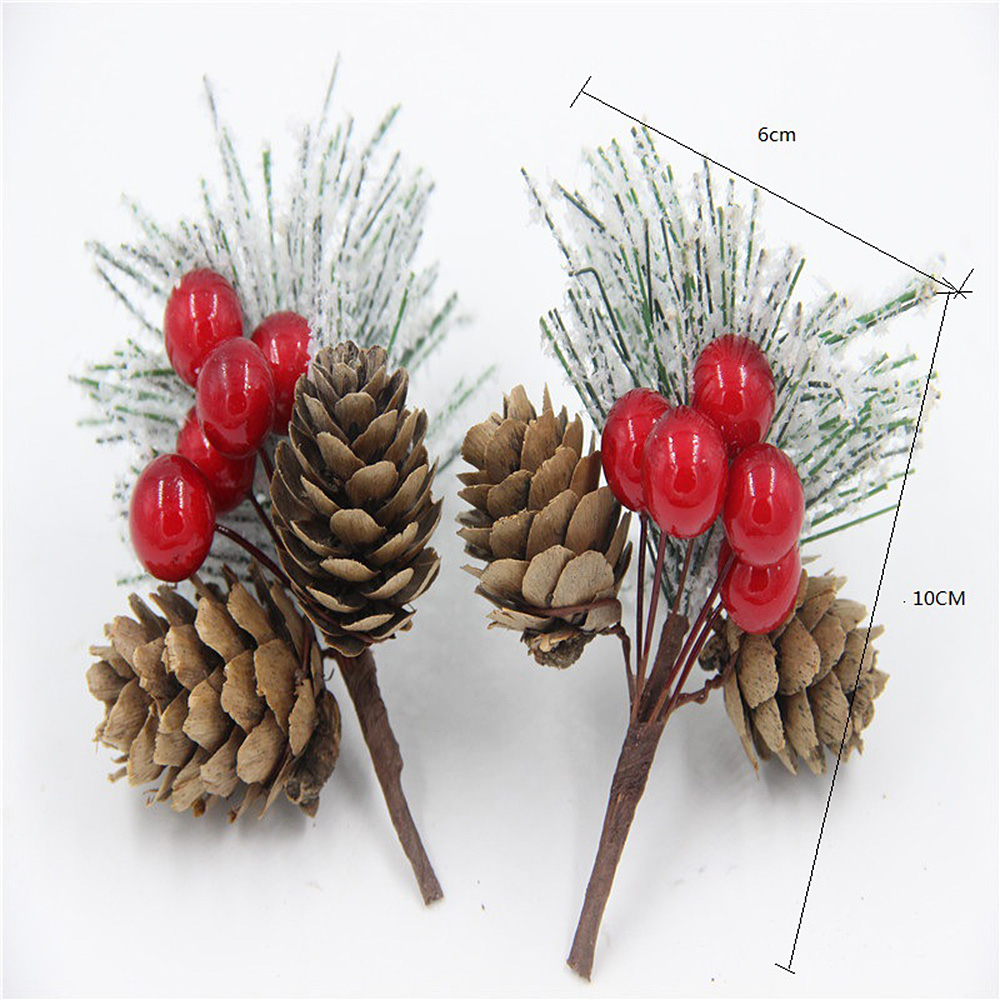 5X Artificial Flower Christmas Red Berry Pine Cone  Holly Branch Floral  Decor | eBay