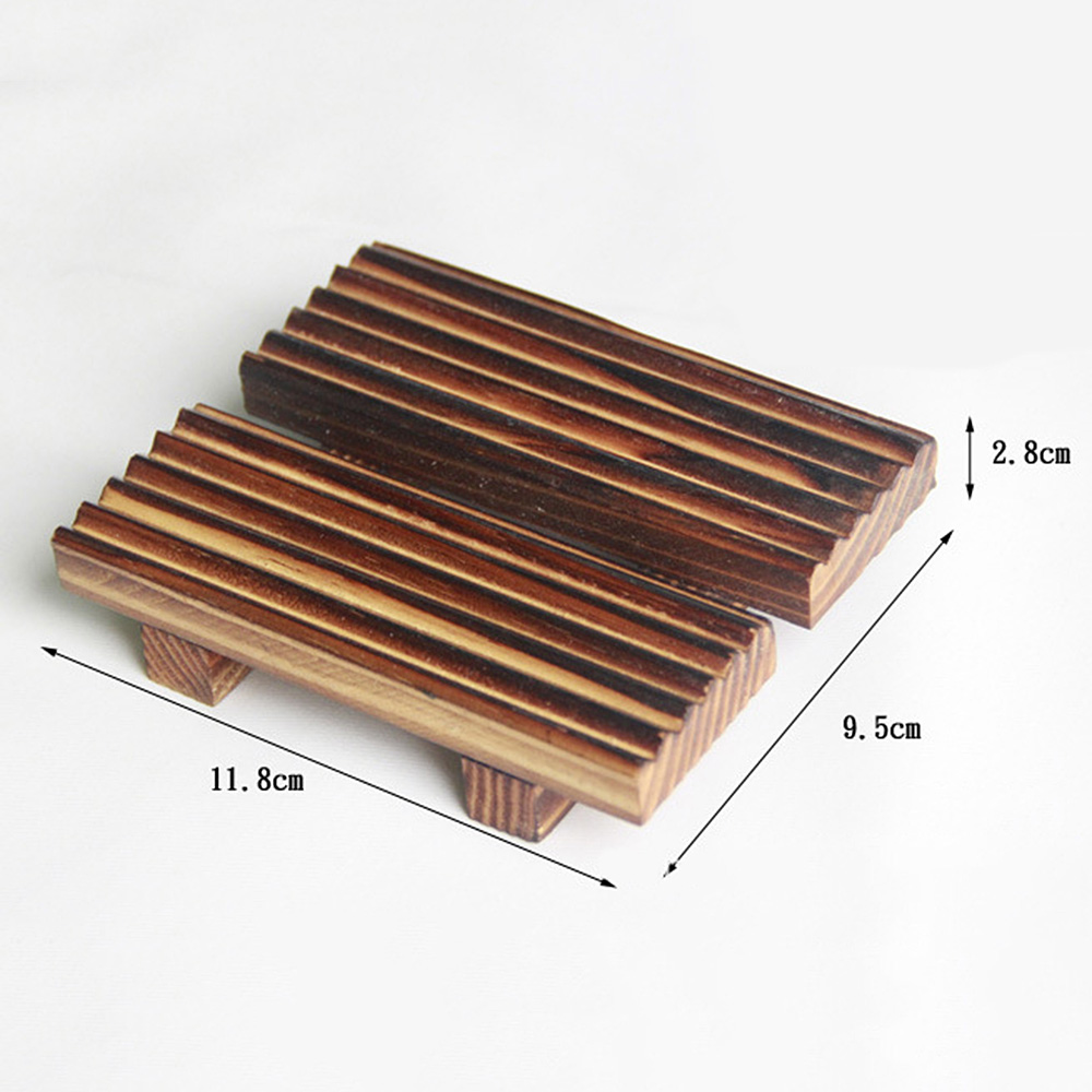 Wooden Soap Dish Holder Tray Storage Case Draining Rack Non-slip Bathroom Plate 