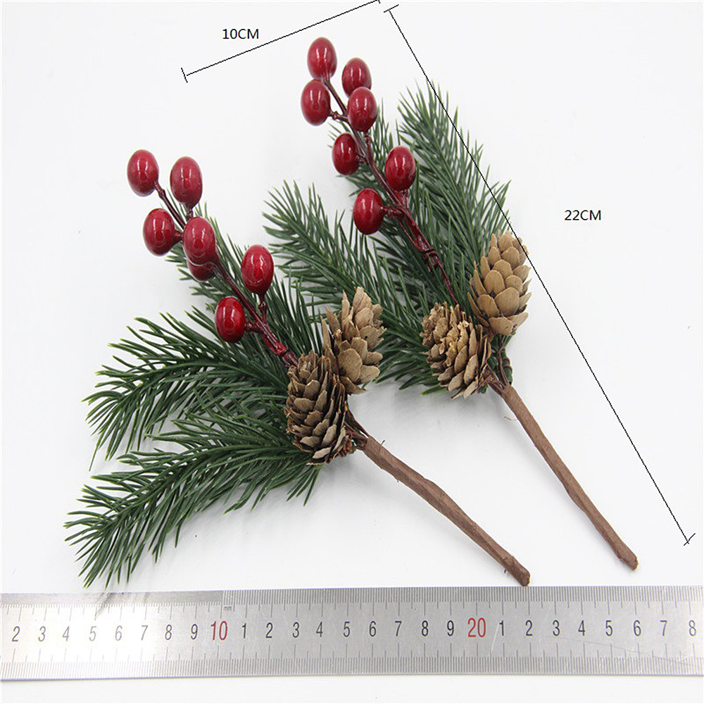 5PCS Christmas Artificial Berry Pine Cone Branches Fake Flower Wreath Xmas Decor 