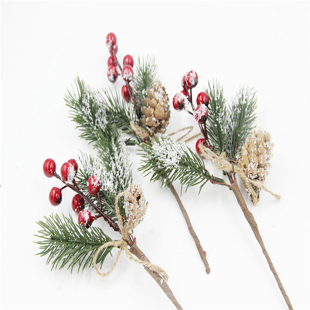 5PCS Christmas Artificial Berry Pine Cone Branches Fake Flower Wreath Xmas Decor 