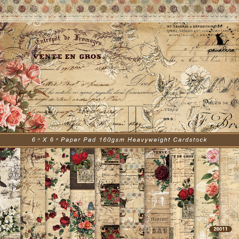 12PCS 6'' Vintage Floral Paper Pad Scrapbooking Album Card